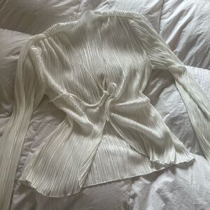 Tie Front Pleated Women's Top